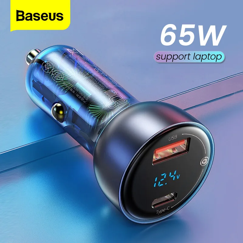 Baseus 65w Car Charger Cigarette Lighter Support Laptop Qc4.0 Pd 3.0