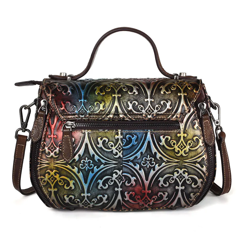 

European Style Retro Fashion Rub Color One-Shoulder Diagonal Handbag Full-grain Leather Three-dimensional Embossed WOMEN'S Bag