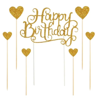 

10 Sets Happy Birthday Cake Sign Set Love Cake Sign Decoration Sign