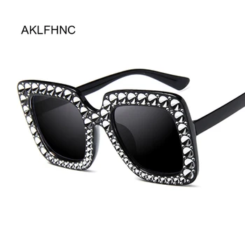 

Oversize Sunglasses Top Rhinestone Luxury Brand Designer Sunglasses For Women Square Shades Women Fashion Retro Black