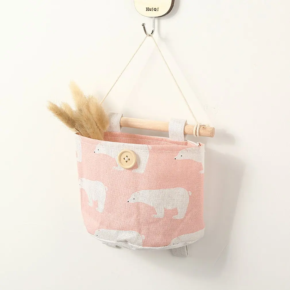 

Lovely Cute Hanging Storage Bag Basket Cartoon Design Storage Barrel Cotton Linen Sundries Basket Toy Keys Storage Basket