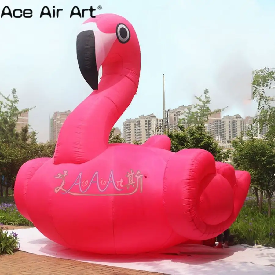  Giant pink color outdoor playground inflatable flamingo bird replica animal model for garden decora