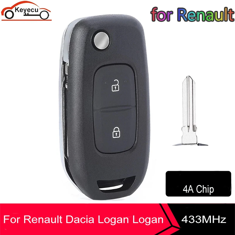 

KEYECU FSK 433MHz PCF7961M 4A Chip Flip Remote Key 2 Button Fob for Renault Dacia Logan 2 Logan II 2018 2019 2020