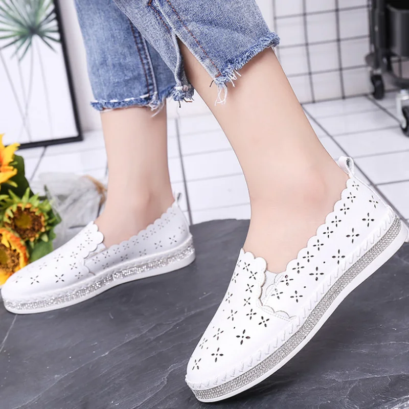 

Autumn Slip On Loafers Comfortable Mesh White Flat Shoes Woman Moccasins Leather Creepers Flats Ladies Espadrilles Shoes Woman
