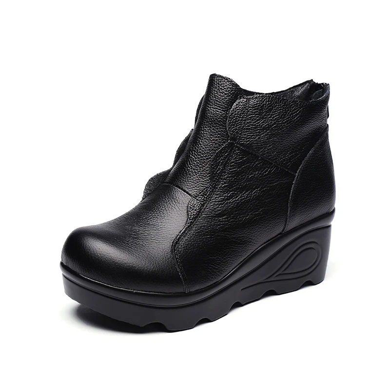 Xiuteng Platform Zipper Ankle Winter Shoes Women Boots High Quality Height Increasing Ladies Shoes Cow Lerther Down Fashion Boot - Цвет: inside cotton Black