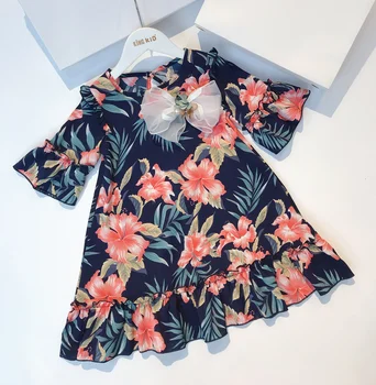 

6354 Flowers Floral Print Ruffles Princess Baby Girl Dress New Summer Party Kid Dress For Girl Wholesale Children Child Clothes