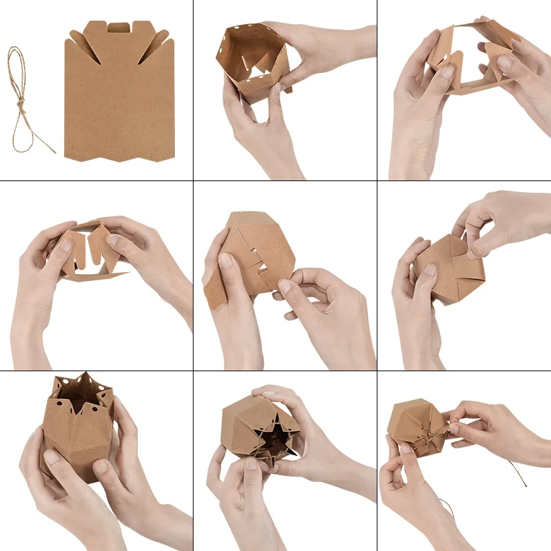 10pcs Hexagon Shape Creative Kraft Paper Candy Boxes Wedding Favors Gift Packaging Box For Birthday Party Baby Shower Decor