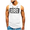 Men s Printed Tank Tops Men Hooded Bodybuilding Sports Sweatshirts Blouse Fast drying Sleeveless Fitness