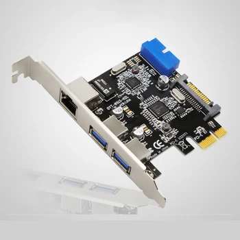 

2 Ports PCI Express USB 3.0 + RJ45 Gigabit Ethernet Network Front Panel with Control Card Adapter SATA & 20 Pin Header
