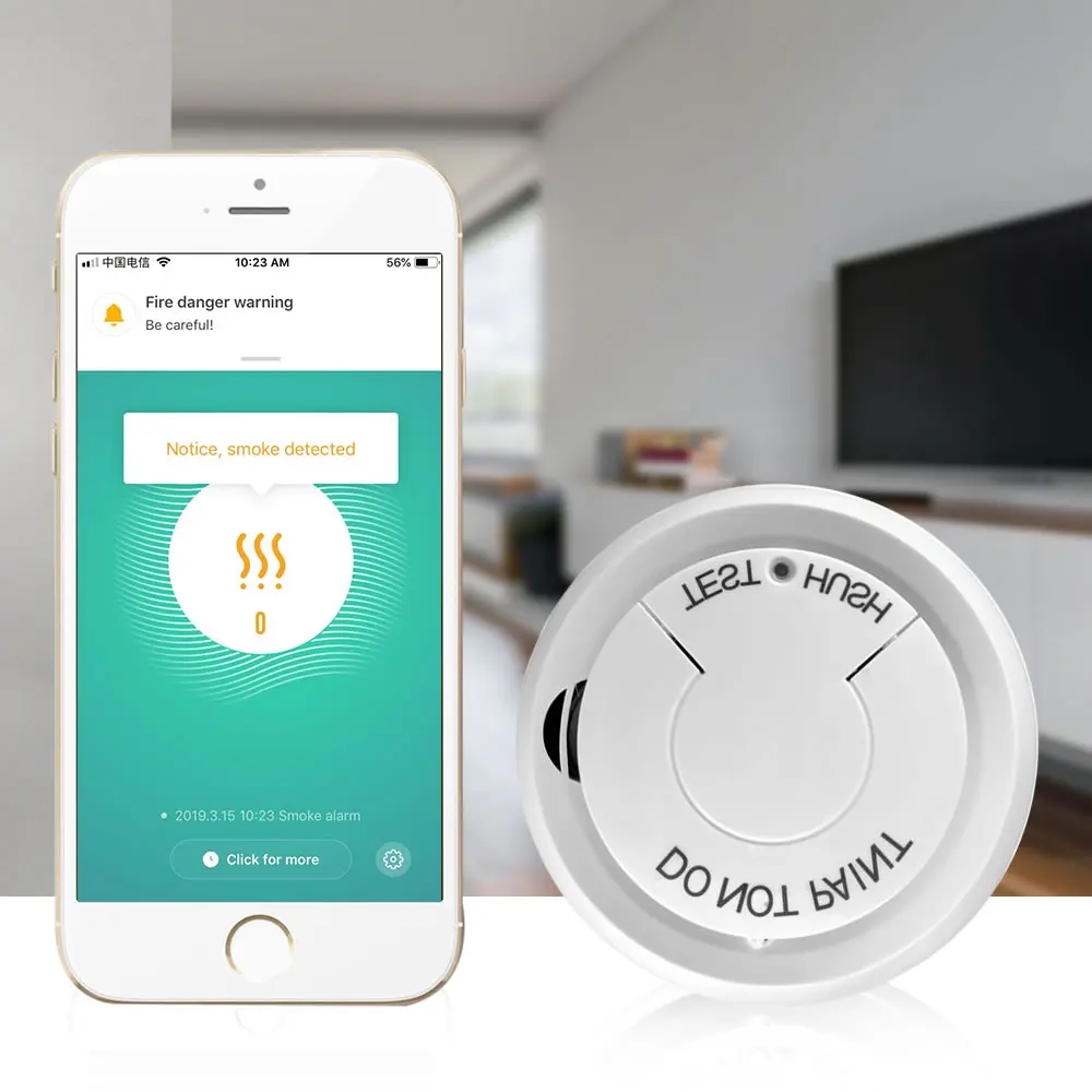 Туя умная жизнь интеллектуальная безопасность wifi детектор дыма огонь с низким аккумулятором напоминание защита сигнализации датчик дыма - Цвет: Белый