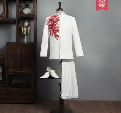 1 Embroidery blazer men Chinese tunic suit set with pants mens wedding suits singer star style dance stage clothing formal dress - Цвет: 1