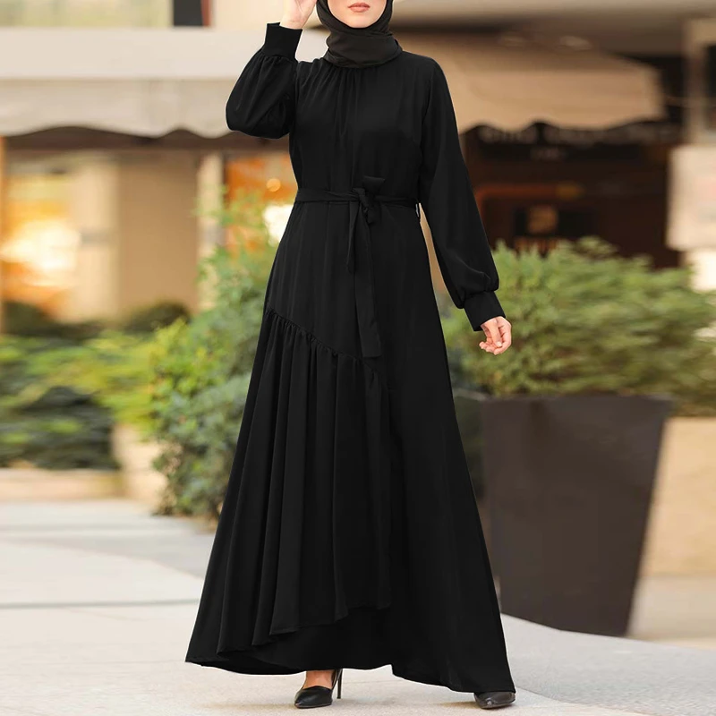 Women Muslim Abaya Kaftan Long Sleeve Button Down Solid Casual Maxi Shirt Dress