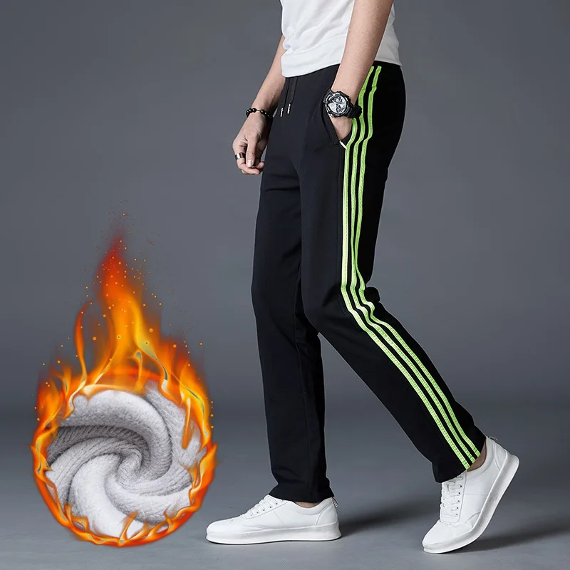 em147 black green Спортивные брюки мужские зимние кашемировые бархатные утепленные брюки мужские теплые брюки мужские спортивные брюки брендовая одежда мужские брюки с эластичным поясом - Цвет: em147 black green