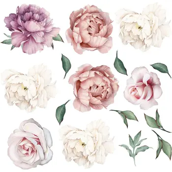

Peony flower combination wall sticker TV background wall living room bedroom Home Decor Gift PVC High Quality Wall Stickers