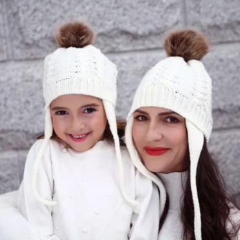 

baby cute Knitted Cap Winter Warm Fashion Stylish Kids Mom Cotton Family Matching Outfit Knitting Beanies Hats
