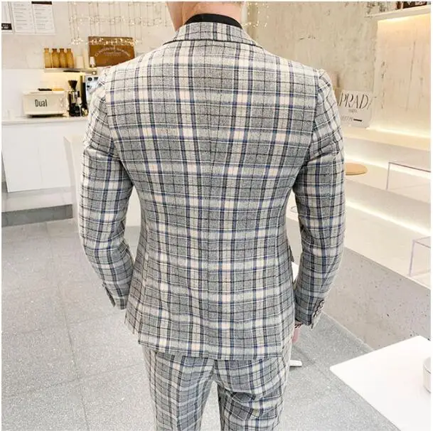 acket Pants Vest 3 pieces sets / fashion new men's casual boutique business grid suit suits Blazers trousers waistcoat 5XL