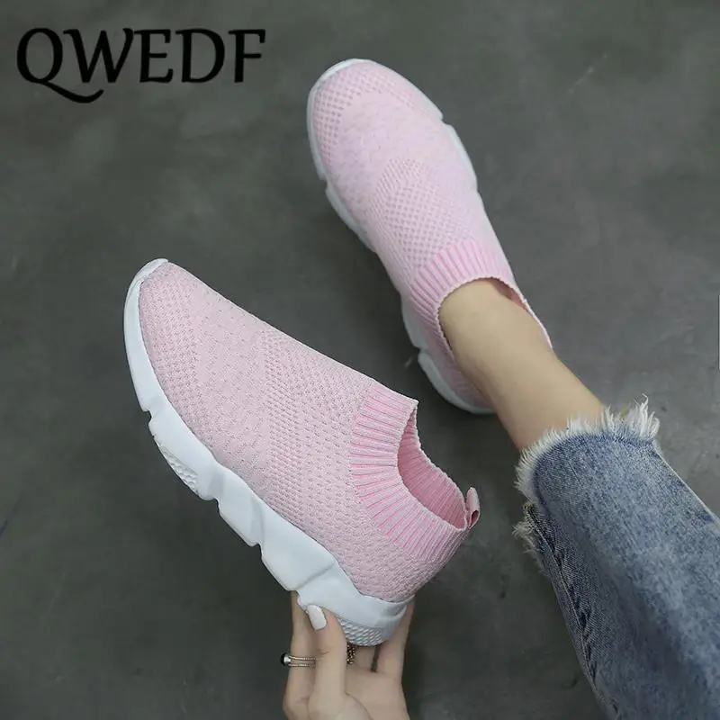 

2019 Women Sneakers Female Knitted Shoes Casual Slip On Ladies Flat Shoe Mesh Trainers Soft Walking Footwear Zapatos Mujer SL-31