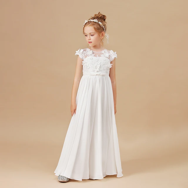 Flower Girl Dresses Applique Sleeveless Kids Birthday Party Pageant Gowns Weddings First Communion Elegant Dresses 2-14T Ivory