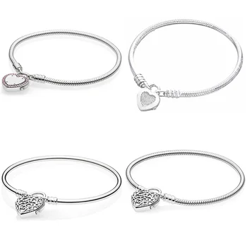 

Original Moments Regal Heart Padlock Clasp Smooth Snake Bracelet Fit Europe Bangle 925 Sterling Silver Charm Jewelry