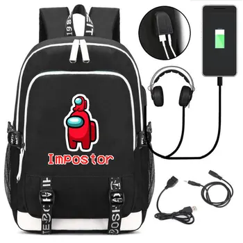 

Fashion New Large Capacity Among us Printed Bag USB Charging Backpack Black/NavyBlue SchoolBags for Teens Boys