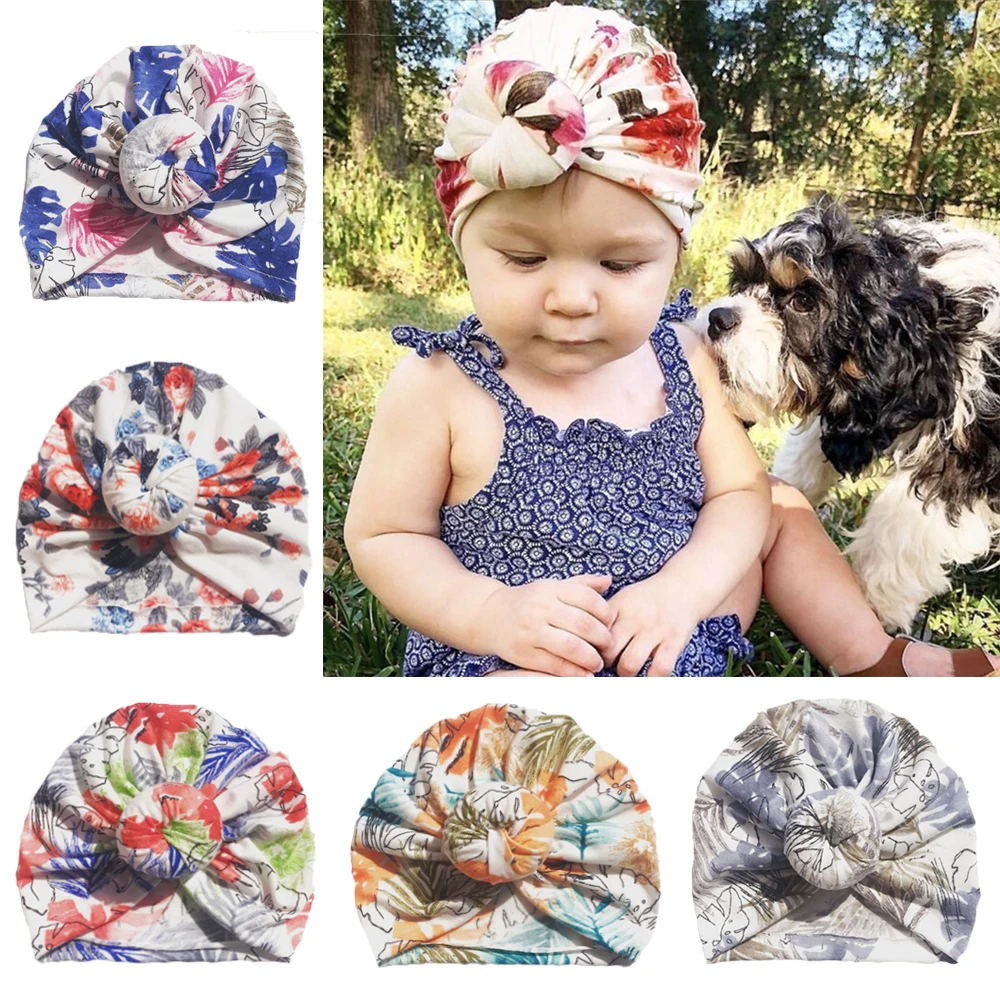 2019 Cute Baby Turban Newborn Hat Headband For Girls Boys Infant Floral Knot Cotton Beanie Cap Kids Headwarp Photo Pops 0-12 | Детская