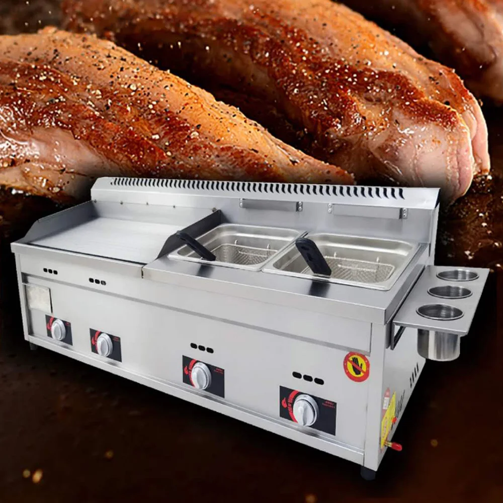 

Gas Griddle Fryer All-In-One Machine Commercial Pancake Maker Grilled Squid Teppanyaki Equipment Gas Fryer Oden Frying Pan