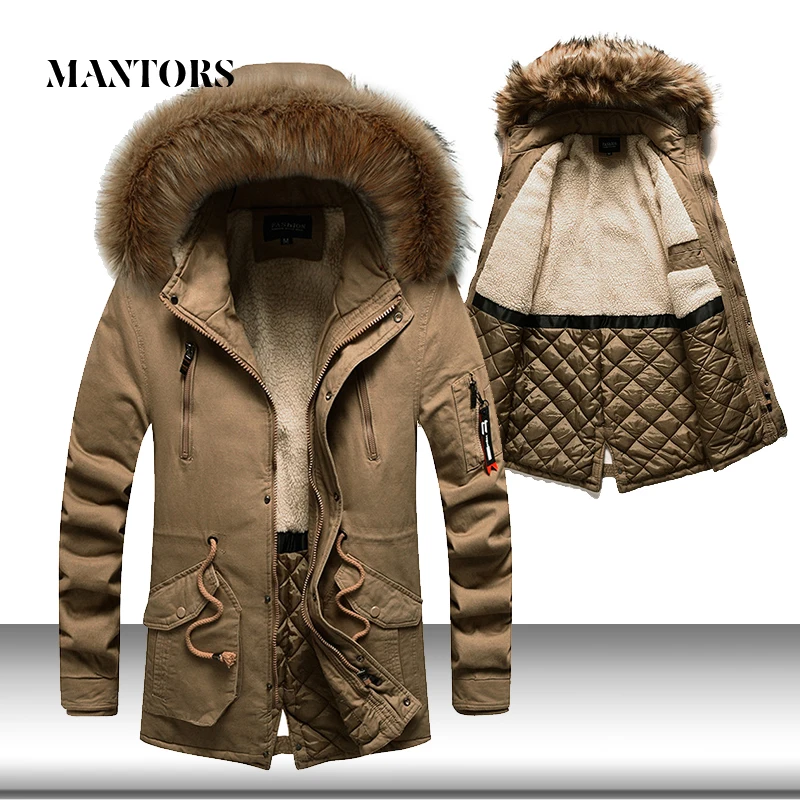 Najtaniej Ciepłe męskie parki kurtki zimowe nowe męskie futro kołnierz kurtka z kapturem płaszcze grube męskie nieformalne okrycie wierzchnie płaszcze długie Casacos Masculino