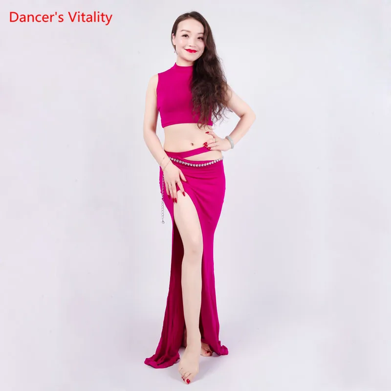 

Женский костюм для танца живота, элегантная тренировочная одежда для детей и взрослых, длинная рубашка с разрезом, одежда для профессиональных выступлений на заказ