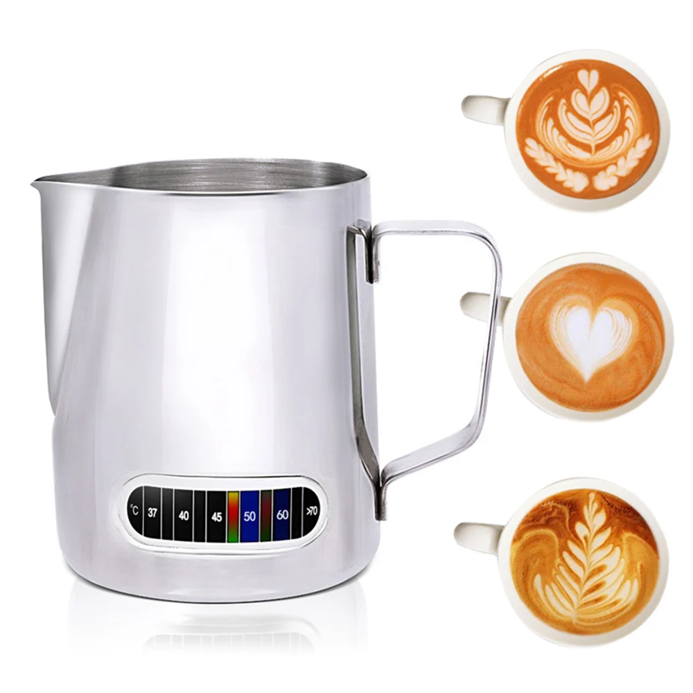

600ml Milk Frothing Jug With Built-In Thermometer Stainless Steel Creamer Frothing Pitcher Espresso Coffee Latte Pots XY019