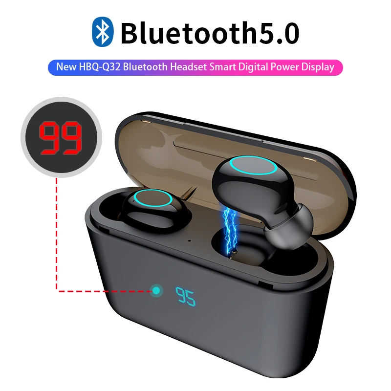 TWS стереонаушники HBQ с поддержкой Bluetooth 1500 и светодиодным дисплеем|Наушники