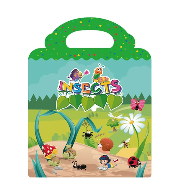 Children's Reusable Stickers Books Kawaii Stationery Stickers for Kids Early Education Cartoon Cute Stickers for Children Gift Insects-Reusable