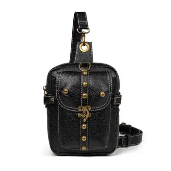 

Punk men chest pack retro women bag locomotive shoulder bag rivet hasp crossbody bag PU solid soft pocket high capacity bags new