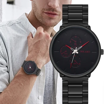 

2020 men's fashion and simple business watch luxury stainless steel belt simulation creative three-eye six-pin quartz watch