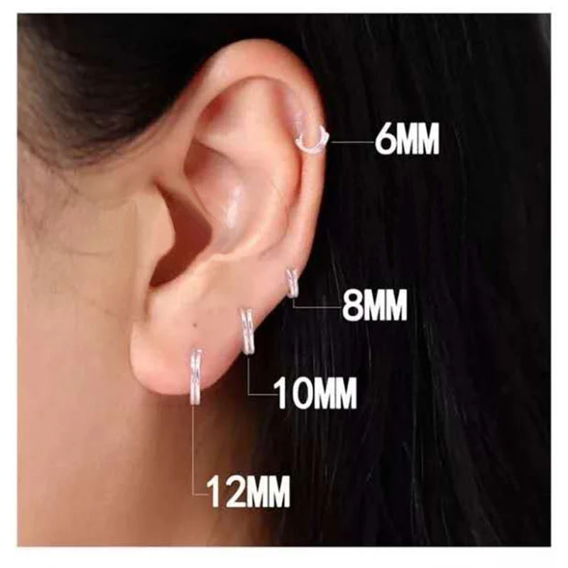 

ROXI Pure 925 Sterling Silver Earrings Small Plain Double Circles Cartilage Helix Earrings Simple Ear Bone Buckle Round Ear Ring