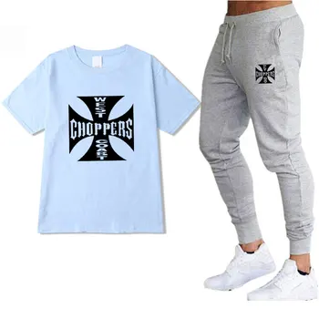 

Men's sportswear Summer Men 2 piece set CHOPPERS WEST COAST T shirt Sets Casual Tracksuit T Shirts plus Pants Streetwear