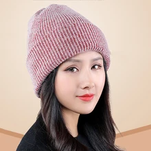 Новая простая Шапка-бини с кроличьим мехом для женщин, Зимняя Шапка-бини с черепами, теплая шапка с гравитационным падением, женская шапка, вязаная шапка куполообразная