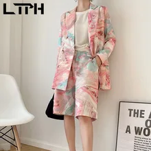LTPH – ensemble 2 pièces pour femmes, Blazer Double boutonnage, taille haute, longueur aux genoux, nouvelle collection printemps 2021 