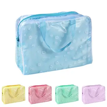

Women Cosmetic Bag PVC Transparent Flower Print Fashion Girl Travel Make up Wash Bath Storage Pouch Tote Bag
