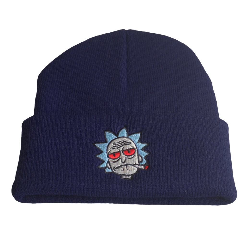 Cadetblue Зимняя теплая шапка унисекс шапки Вязаные Лыжные Skullies эластичный модный бренд анимация Рик и Морти Crazy Rick вязанные шапочки с вышивкой - Цвет: Cadetblue