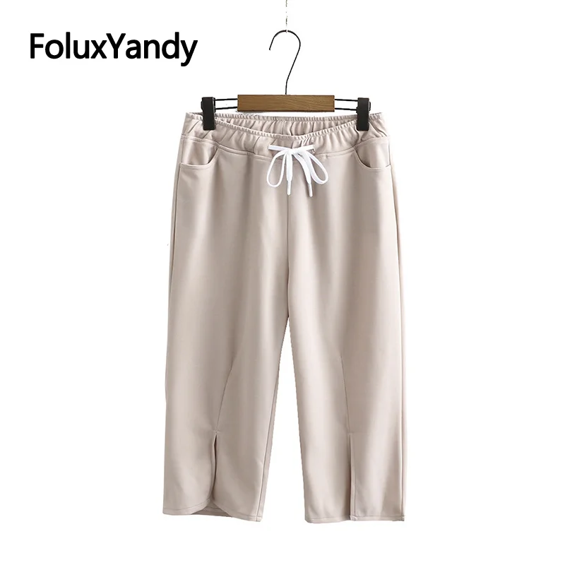 Calf-Length Pants Women Summer Trousers Plus Size XXXL 4XL Casual Elastic Waist Loose Harem Pants Capris Beige Black KKFY4742 Calf-Length Pants Women Summer Trousers Plus Size XXXL 4XL Casual Elastic Waist Loose Harem Pants Capris Beige Black KKFY4742