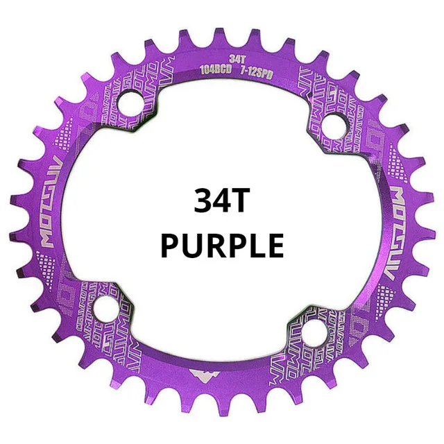 Purple 34T Oval MOTSUV, новинка, 104BCD, овальная, узкая, широкая цепь, MTB, горный велосипед, велосипед, 32 T, 34 T, 36 T, 38 T, шатун, один зуб, пластина, части, 104 BCD - Цвет: Purple 34T Oval