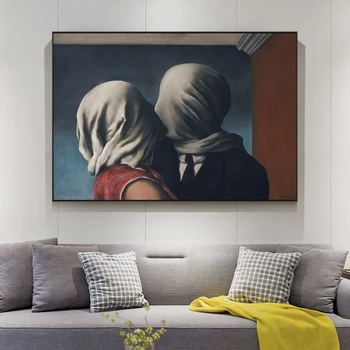 

Surrealism Wall Art Canvas Paintings Kiss Lover By Rene Magritte Modern Style Posters and Prints for Living Room Decoration