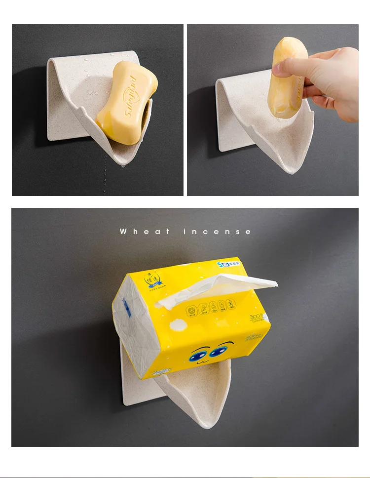 Creative Water Draining Seemless Stickers fragrant zao jia Bathroom Hole Punched Soap Dish Plastic Soap Holder Wall Hanging Mobi