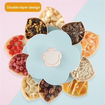 

Party ABS With Phone Stand Double-deck Dried Fruit Rotating Snack Serving Tray Anti-slip Candy Nut Box Petal-Shaped Sectional