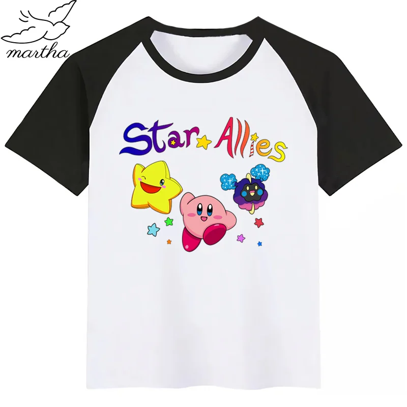 Детская забавная футболка с героями мультфильма «аркадный Коллаж», «Кирби», детские летние топы с короткими рукавами, детская белая футболка, одежда для малышей