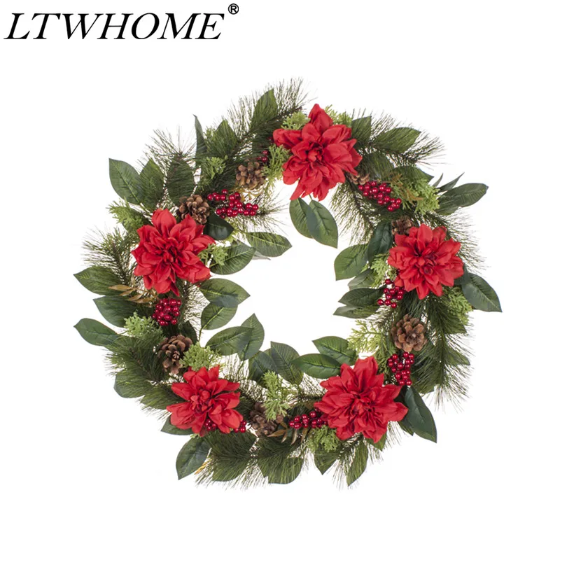 LTWHOME WHCMRF 22-дюймовый ручной работы весенне-летний венок с красными дахами ягодами