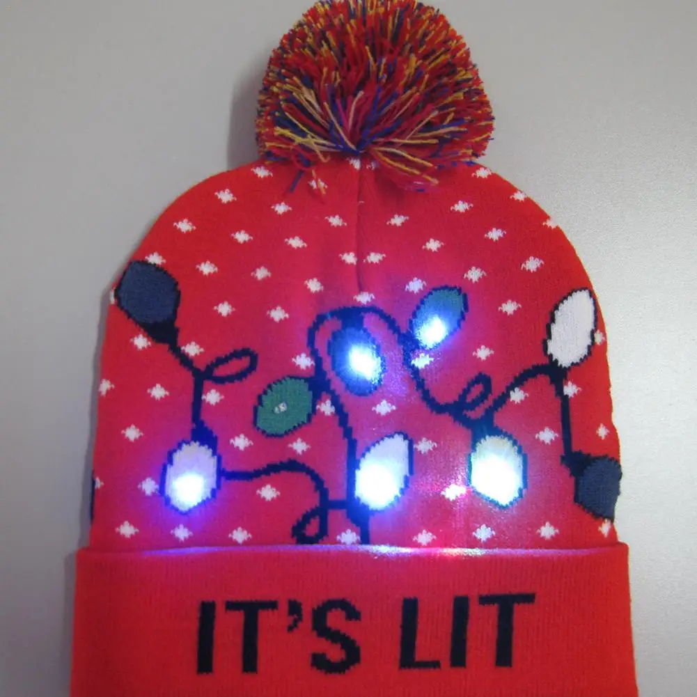LED Christmas Hats Beanie Sweater Christmas Santa Hat Light Up Knitted Hat for Kid Adult Christmas Party Gift