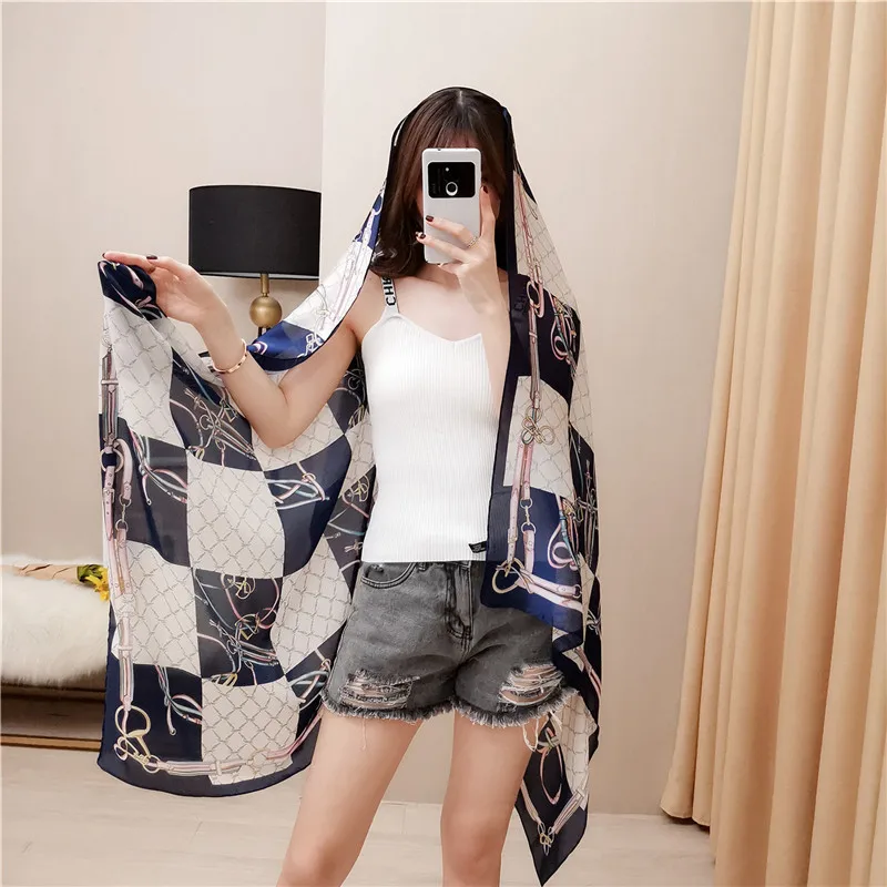 

Gorgeous Spring and Summer New Imitation Silk Scarf Shawls and Wraps Luxury Brand Moda Mujer Chale Femme Foulard En Soie Fashion