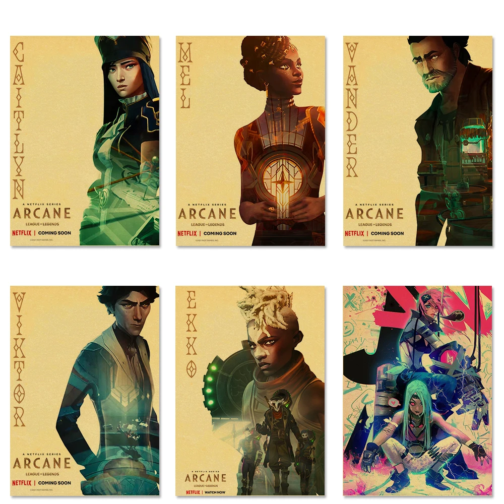 Popular TV Show Arcane Kraft Paper Poster Vi Viktor Jayce Jinx Home Decor Study Bedroom Bar Cafe Wall Paintings Stickers Posters