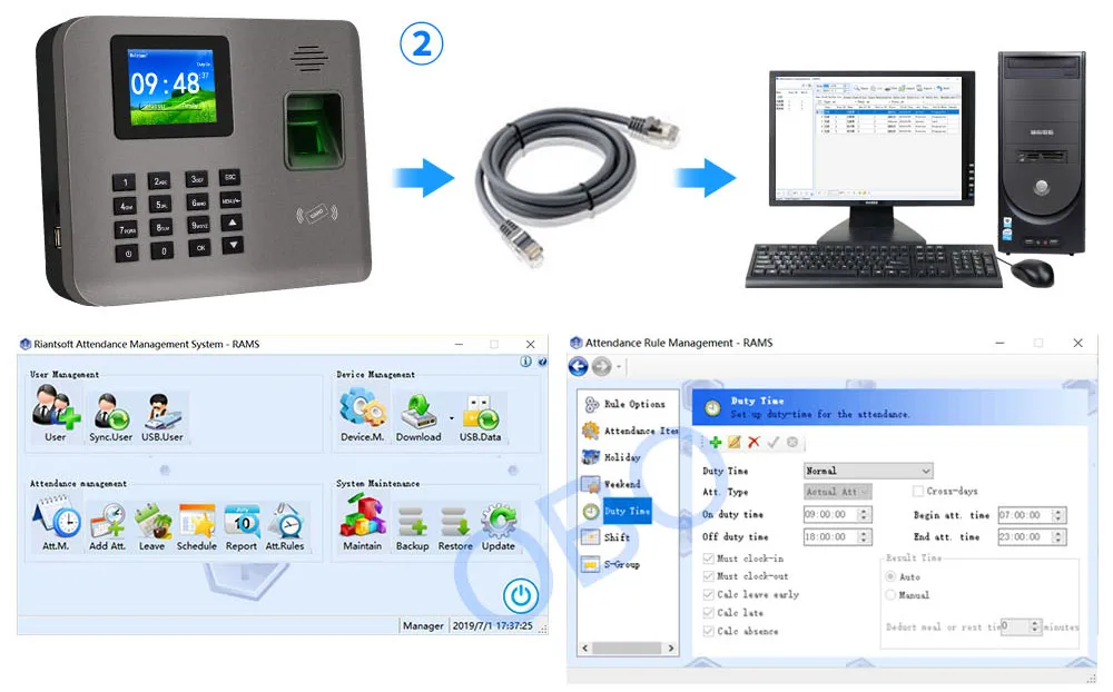 Realand 2.4 polegada biométrico máquina de comparecimento